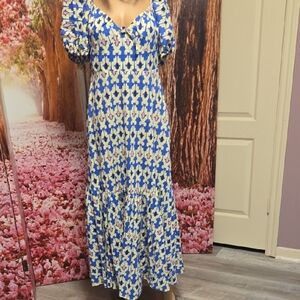 #013 Zara Blue and White Long Sleeve Dress